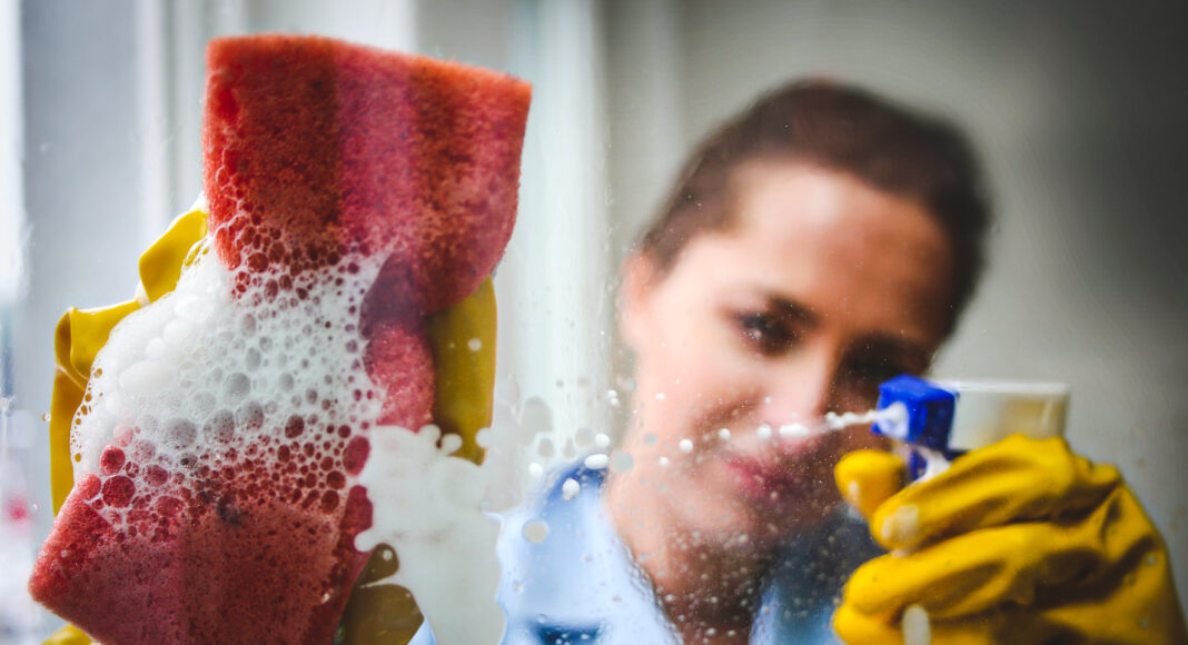 Gebaeudereinigerin Fensterputzen