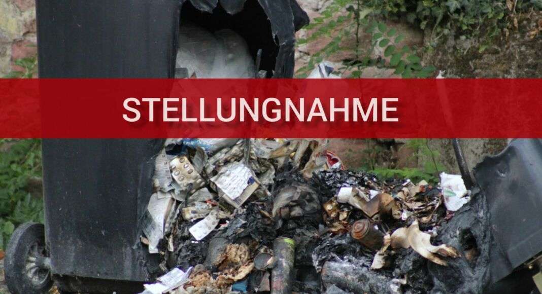 abgebrannte Mülltonne mit Medikamenten in Mainz