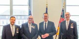 Bild (v.l.n.r.): Vizepräsident Erik Müller, Präsident Andreas Back, Innenminister Michael Ebling, Vizepräsident Christoph Reh. Quelle: MdI RLP
