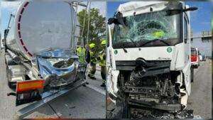 Schwerer unfall zwischen sattelschlepper und tank-lkw auf der a61