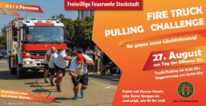 Tag der offenen tür und fire truck pulling mit der feuerwehr stockstadt