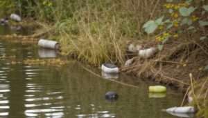 Unbekannte verteilen müll im ententeich in mainz-finthen