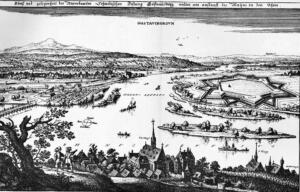 Matthäus Merian, Topographia Germaniae, 1655: Gustavsburg und Mainmündung