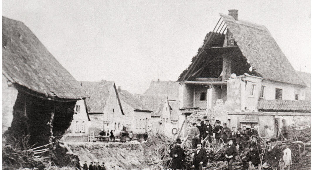 „Verwüstungen in Heidesheim im April 1876“, © Fotoarchiv Peter Weiland