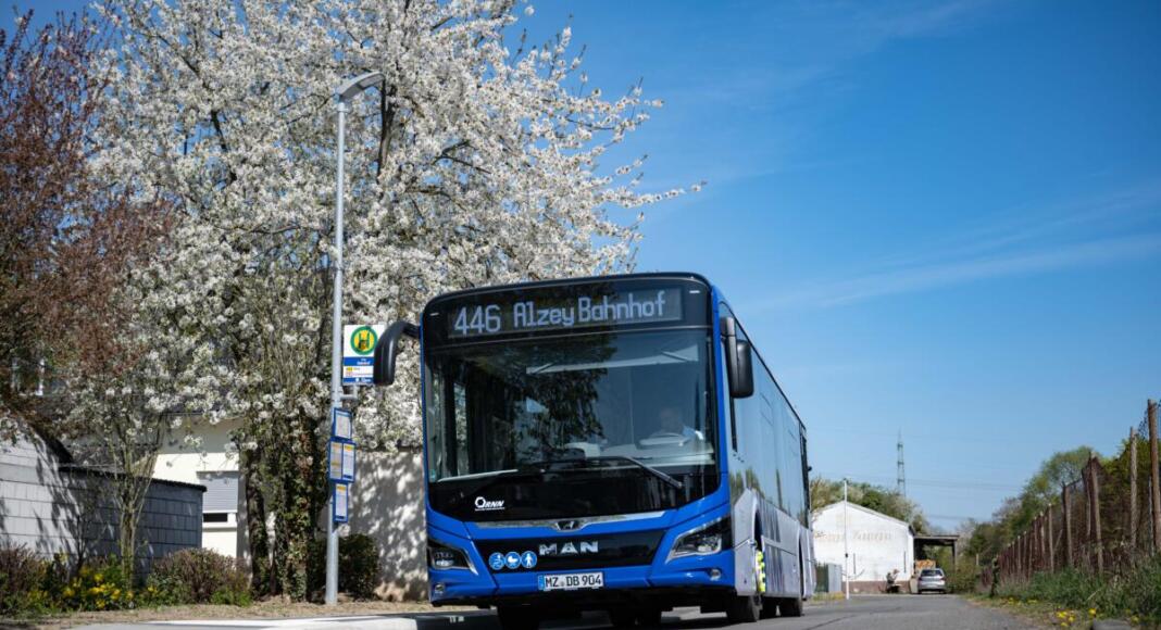 Moderne Busse im landesweiten Design fahren jetzt zunehmend auf vielen Linien im nördlichen Teil des Landkreises Alzey-Worms. (Bildquelle: RNN GmbH/Lumengraphie)
