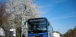 Moderne Busse im landesweiten Design fahren jetzt zunehmend auf vielen Linien im nördlichen Teil des Landkreises Alzey-Worms. (Bildquelle: RNN GmbH/Lumengraphie)