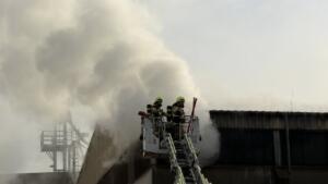 Feuer im industriegebiet - dichte rauchwolke über worms