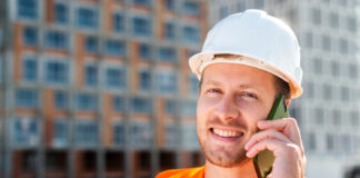 Bauarbeiter, Telefonat, Baustelle