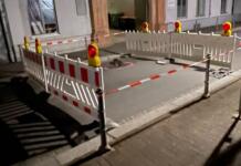 Straßeneinbruch in Mainz sorgt für Feuerwehreinsatz Straßeneinbruch in Mainz (2)