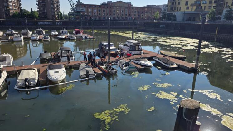 Sportboot im zollhafen mainz gekentert | foto: byc-news | thorsten l&uuml;ttringhaus