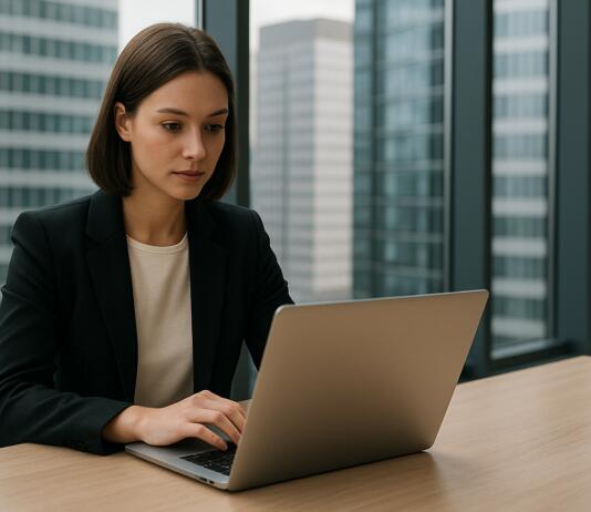 Arbeiten, Frau am Laptop, Bild: KI-generiert