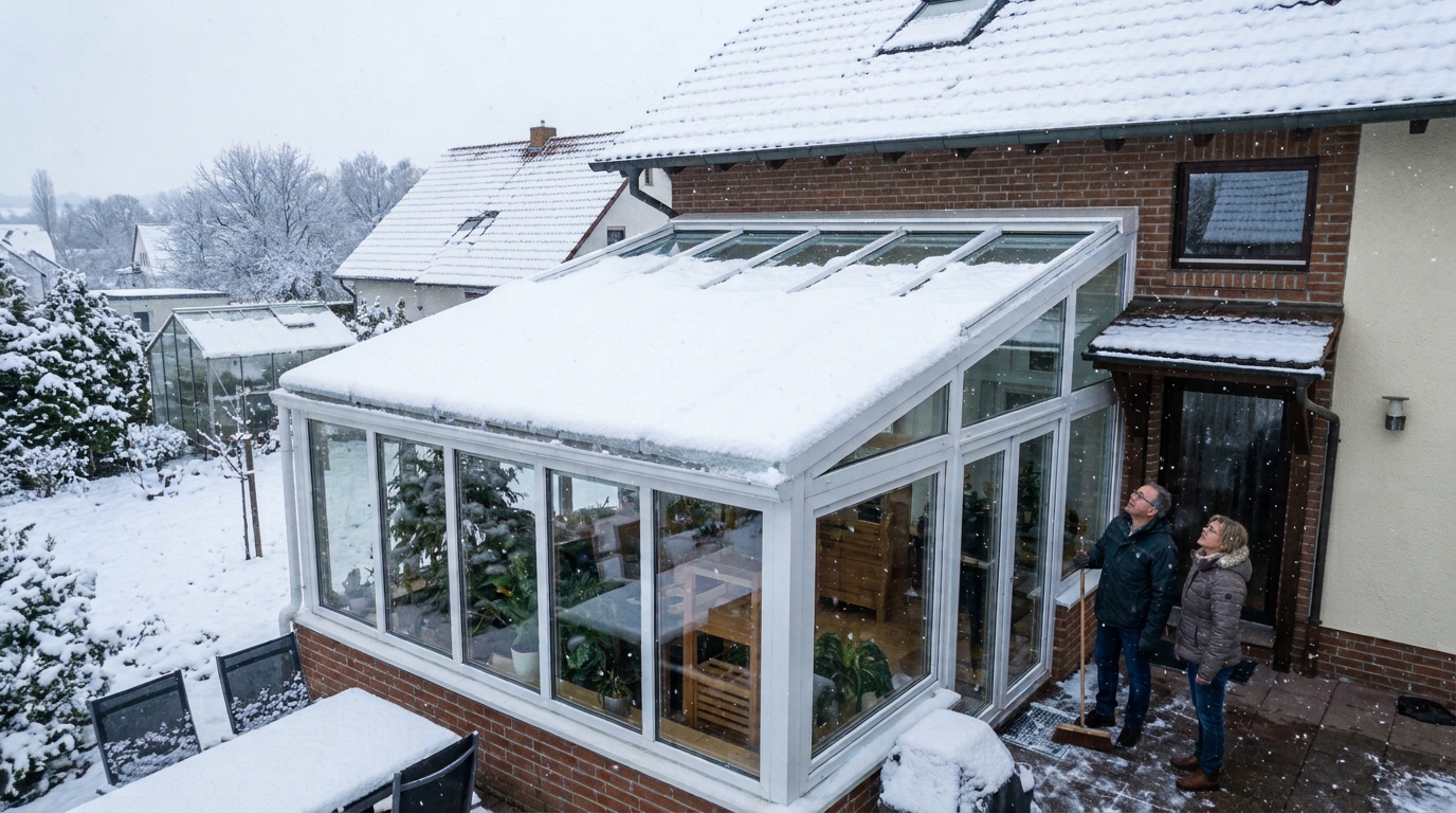 Wintergarten, Schnee, Bild: KI-generiert