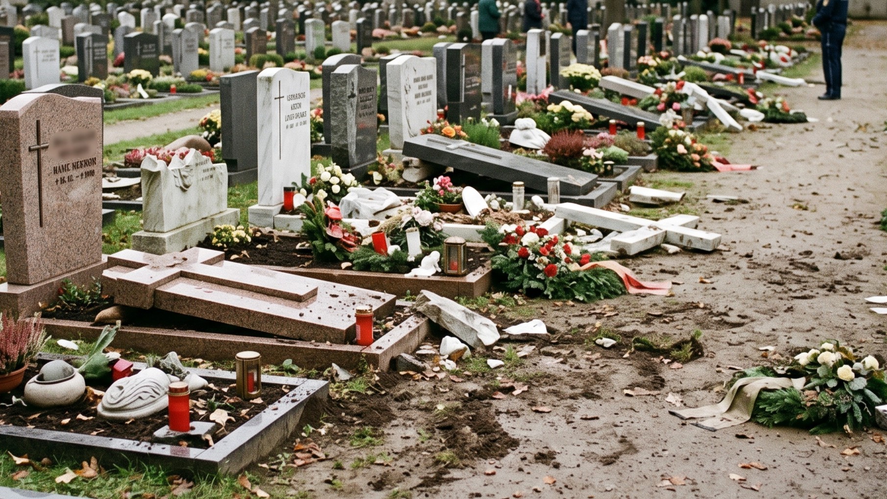 Unbekannte verwüsten mindestens 30 Gräber auf Friedhof Frankfurt-Seckbach Unbekannte verwüsten mindestens 30 Gräber auf Friedhof